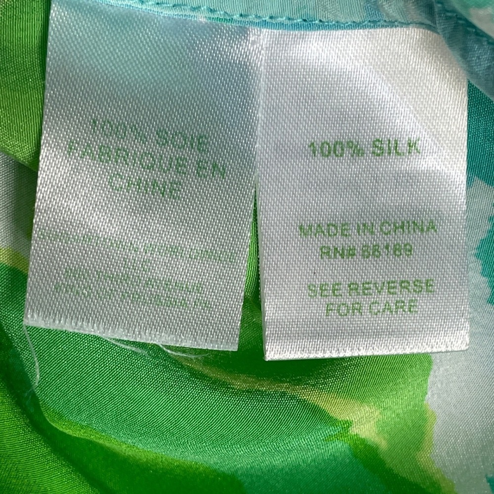 Lilly Pulitzer Blouse Womens M Aqua Green Silk Elsa Floral Excellent Long Sleeve - Picture 3 of 8
